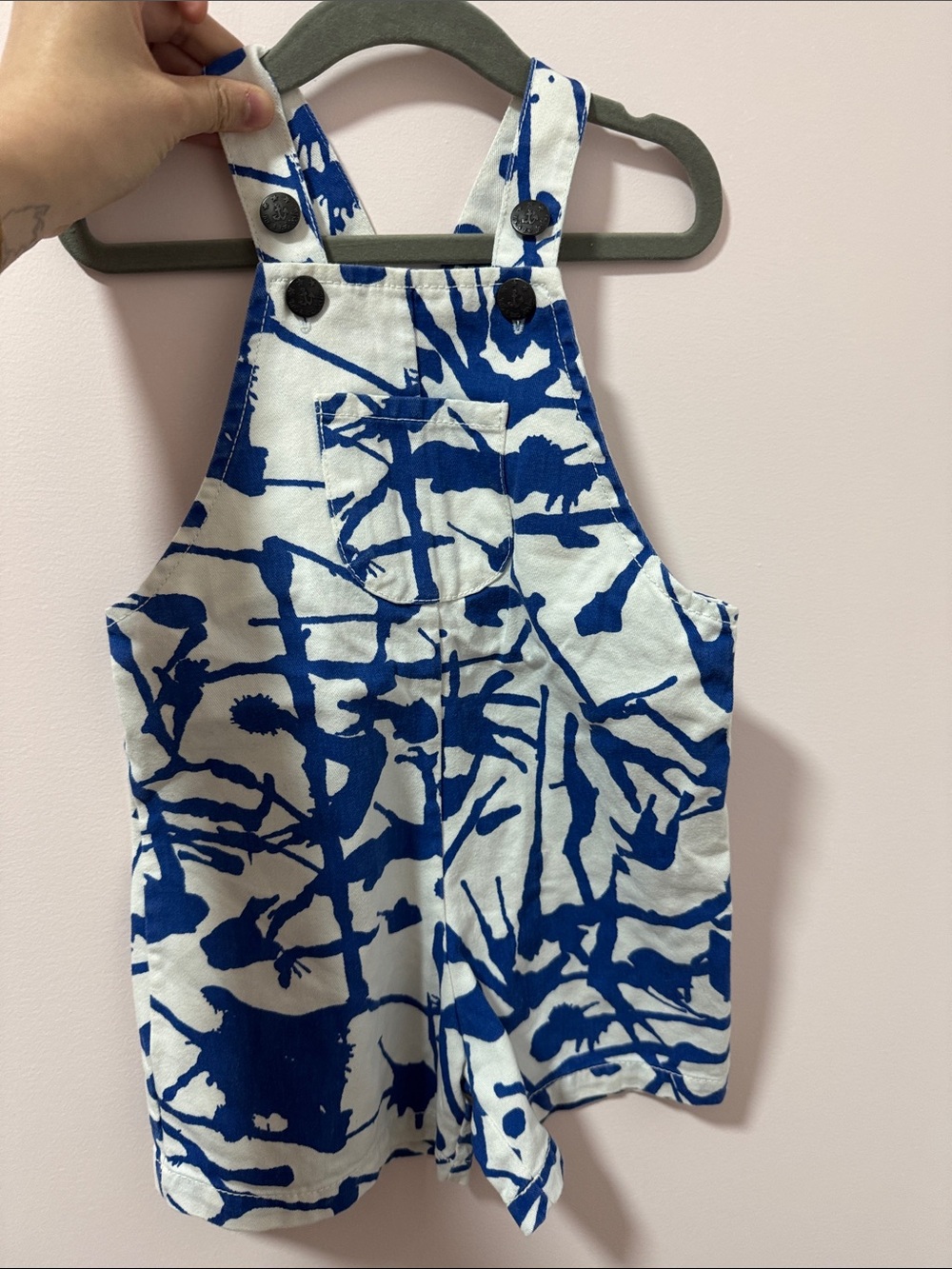 Girls' Blue & White Printed Romper Overalls